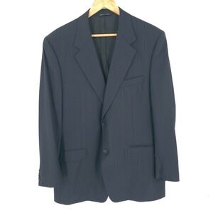 Canali Blazer Mens 44L US Navy Blue Wool Stripe Sports Coat 13220 54L Italy